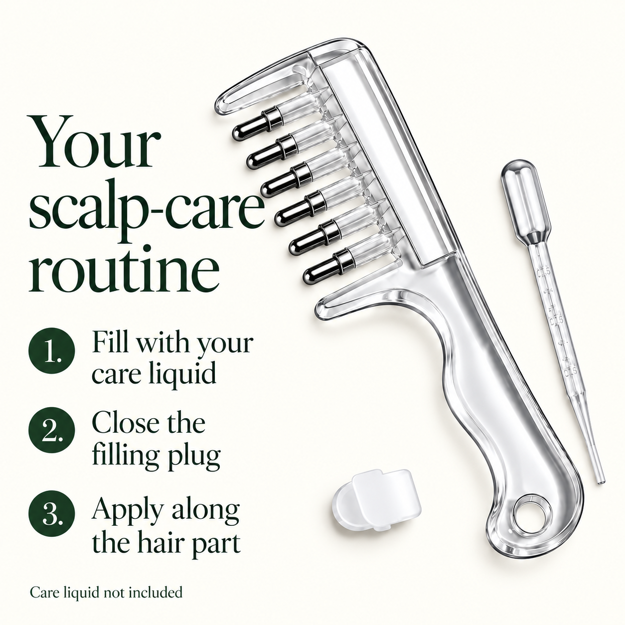 Three steps for using the scalp applicator comb